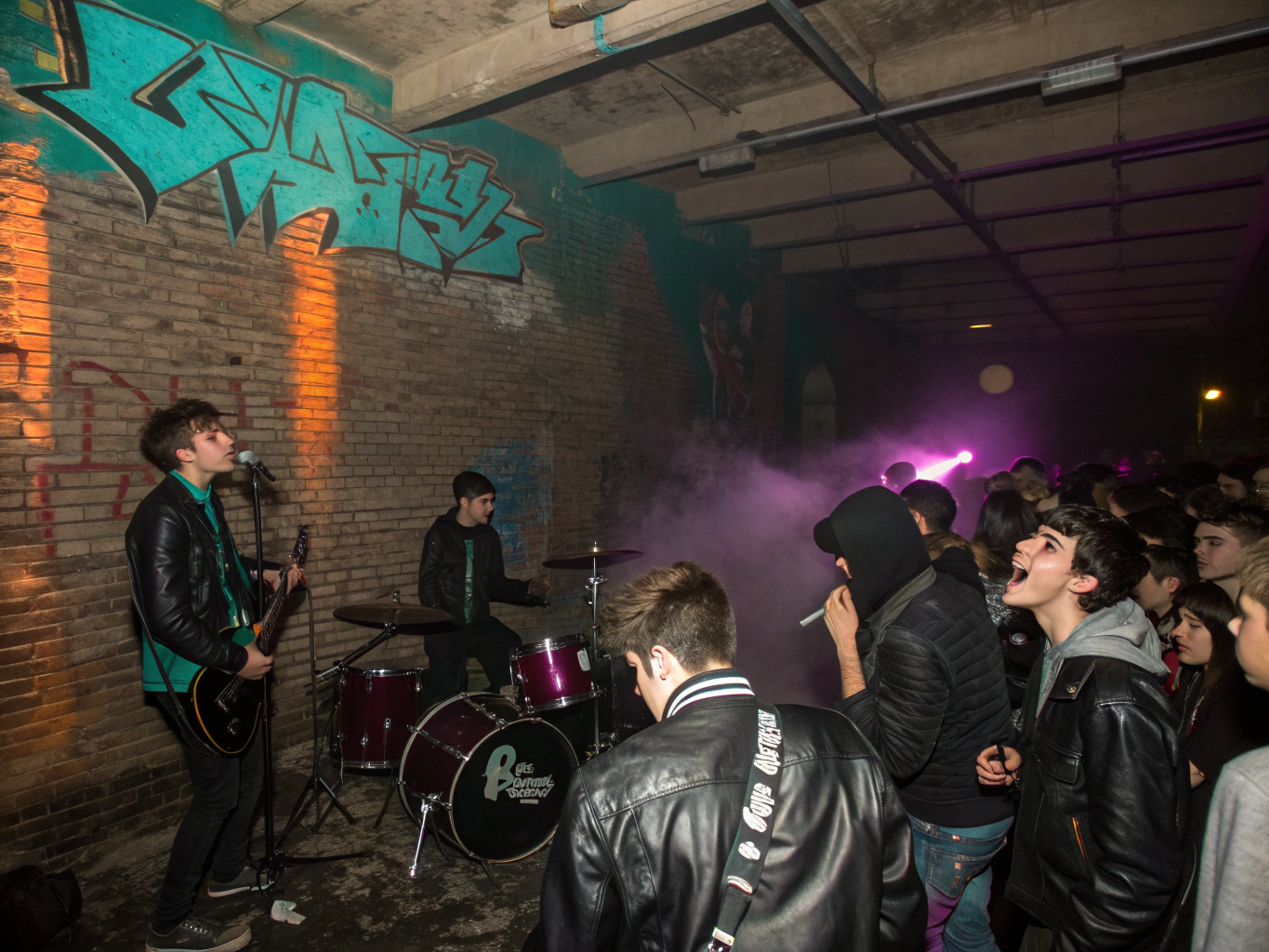 High energy punk crowd moshpit silhouette